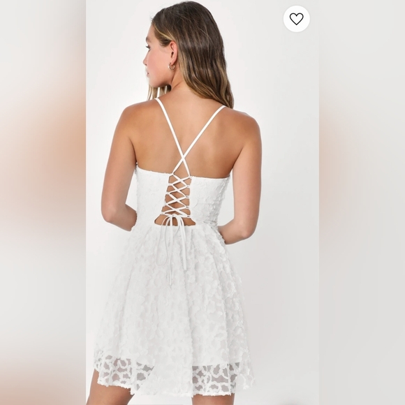 Lulu's Flowery Flirtation White Tulle Lace-Up Mini Dress Size Medium - Picture 2 of 6